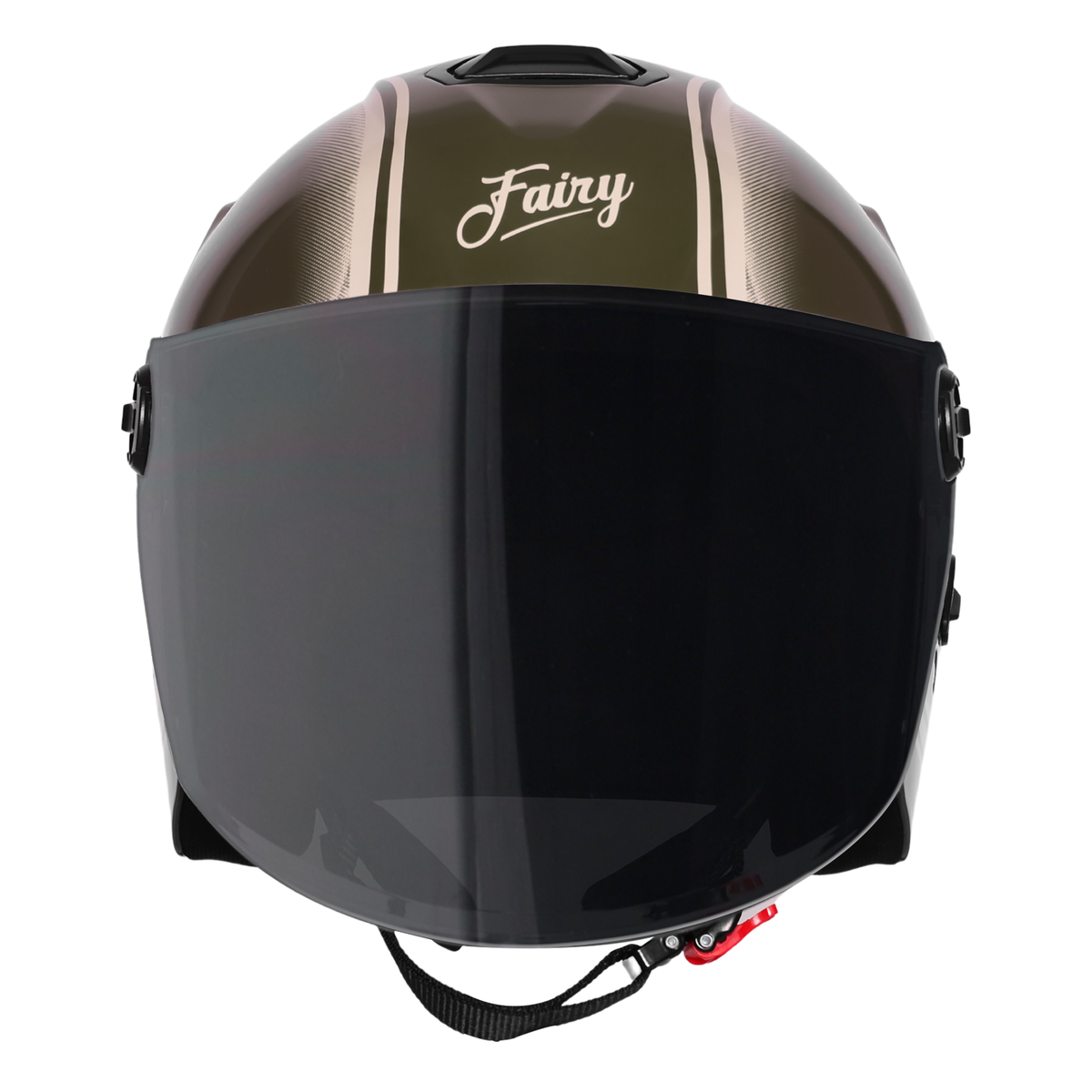 Steelbird SBH-80 Fairy FR2 ISI Certified Open Face Graphic Helmet for Women (Glossy Battle Green White Stripe with Smoke Visor