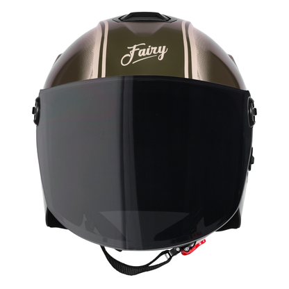 Steelbird SBH-80 Fairy FR2 ISI Certified Open Face Graphic Helmet for Women (Glossy Battle Green White Stripe with Smoke Visor