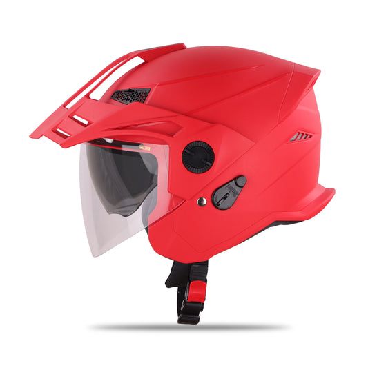 Steelbird SBH-23 GT Plus Open Face ISI Certified Helmet with Inner Sun Shield (Dashing Red)