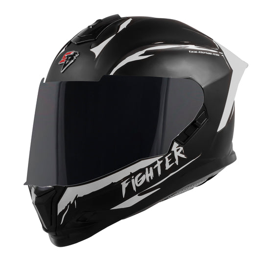 Steelbird SBH-57 Fighter F2 ISI and DOT Certified Full Face Helmet for Men and Women With Inner Silver Sun Shield (Glossy Black Silver).