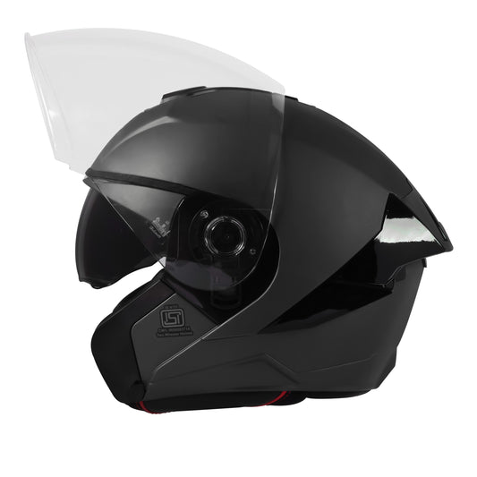 Steelbird SBA-10 7Wings ISI Certified Open Face Helmet for Men and Women with Inner Smoke Sun Shield (Glossy Black)