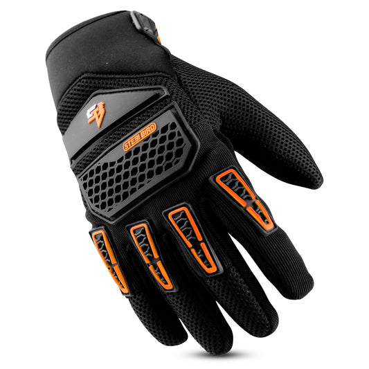 Steelbird Adventure A-2 Full Finger Bike Riding Gloves with Touch Screen Sensitivity at Thumb and Index Finger, Protective Off-Road Motorbike Racing (Orange)