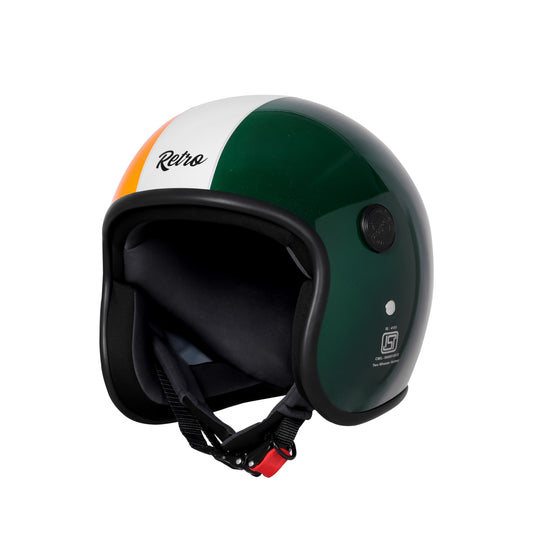 Steelbird SBH-55 Retro Lego Tricolor ISI Certified Open Face Helmet for Men and Women (Glossy Tricolor)