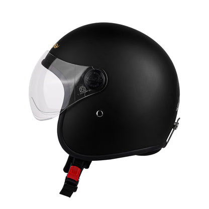 Steelbird SBH-54 Retro ISI Certified Open Face Helmet for Men and Women (Matt Black)