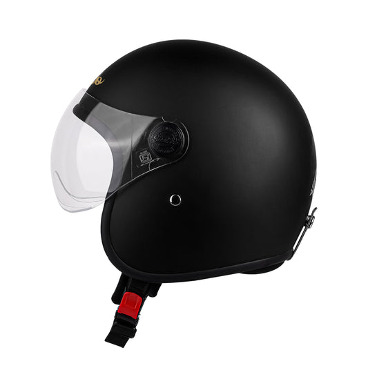 Steelbird SBH-54 Retro ISI Certified Open Face Helmet for Men and Women (Matt Black)
