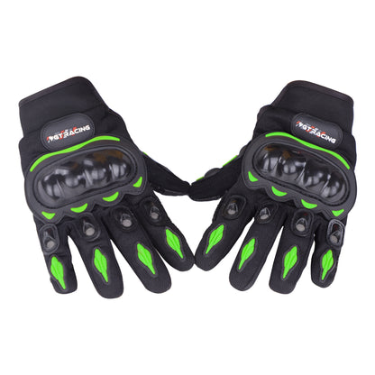 Refurbished Steelbird GT-01 Full Finger Bike Riding Gloves with Touch Screen Sensitivity at Thumb and Index Finger, Protective Off-Road Motorbike Racing (Green)