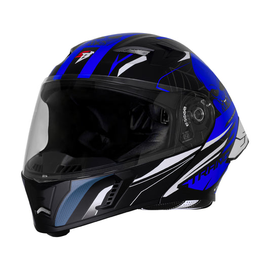 Steelbird SBA-20 Strange ISI Certified Flip-Up Graphic Helmet for Men and Women (Glossy Black Blue)
