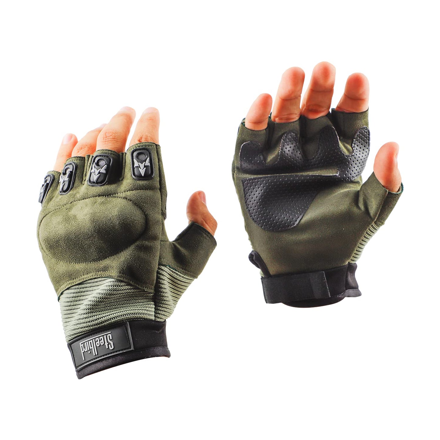 Refurbished Steelbird Polyester Protective Off-Road Motorbike Racing , Cycling Half Finger Bike Riding Gloves (Green)