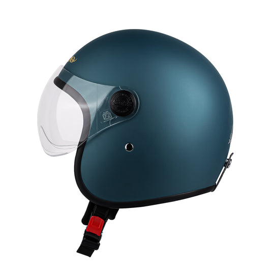Steelbird SBH-54 Retro ISI Certified Open Face Helmet for Men and Women (Matt Squadron Blue)