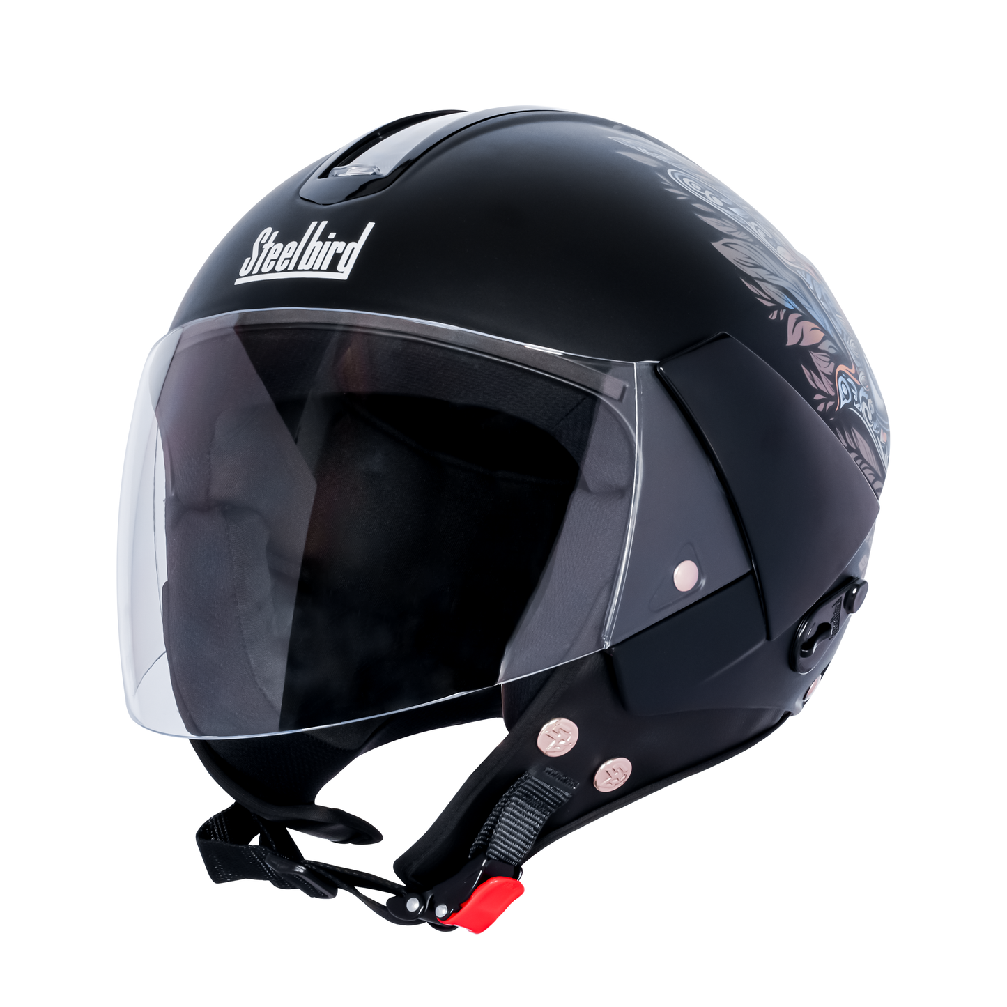 SBH-5 Hamsa Eye Graphic Helmet ISI Certified Open Face Helmet for Women (Glossy Black Blue)