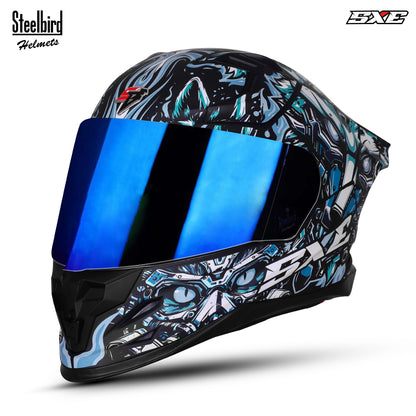 Steelbird SBH-61 SXE X1 ISI and Dot Certified Full Face Graphic Helmet for Men (Chrome Visor)