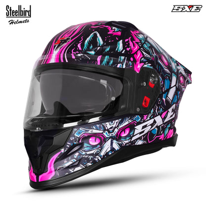 Steelbird SBH-61 SXE X1 Pinlock ISI and Dot Certified Full Face Graphic Helmet for Men (Clear Visor With Antifog Shield)