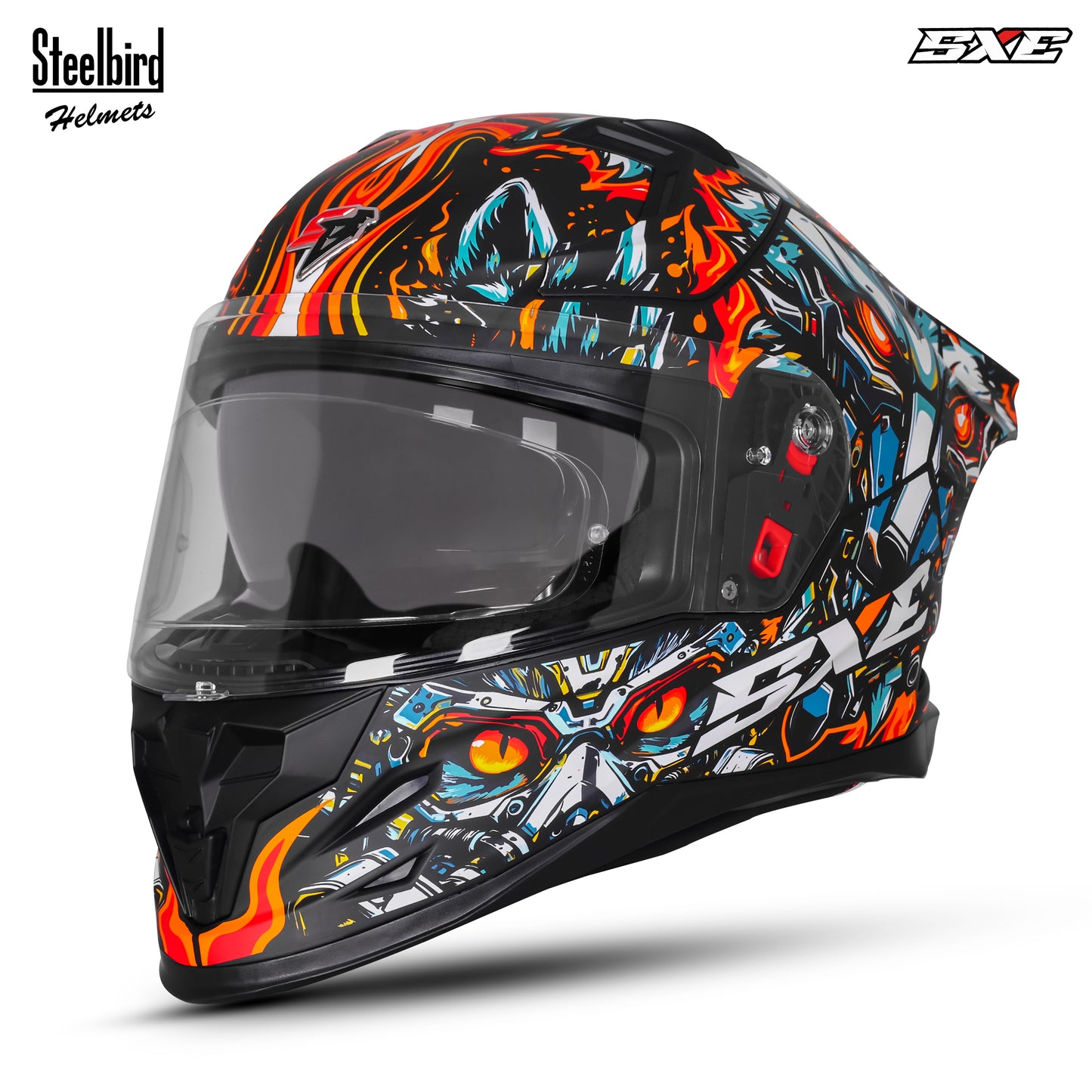 Steelbird SBH-61 SXE X1 Pinlock ISI and Dot Certified Full Face Graphic Helmet for Men (Clear Visor With Antifog Shield)