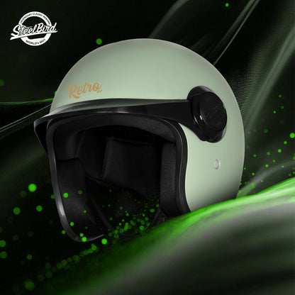 Steelbird SBH 65 Retro 3.0 DOT and ISI Certified Open Face Helmet for Men and Women (Glossy Mist Green)