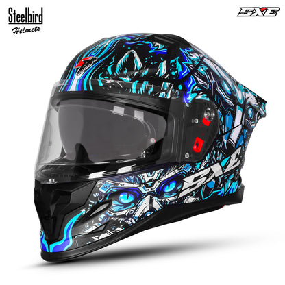 Steelbird SBH-61 SXE X1 Pinlock ISI and Dot Certified Full Face Graphic Helmet for Men (Clear Visor With Antifog Shield)