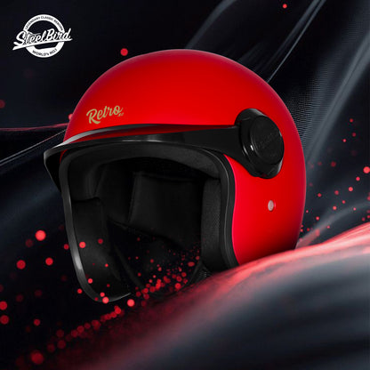 Steelbird SBH 65 Retro 3.0 DOT and ISI Certified Open Face Helmet for Men and Women (Glossy Cherry Red)