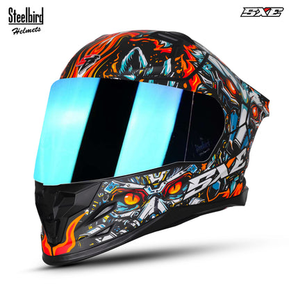 Steelbird SBH-61 SXE X1 ISI and Dot Certified Full Face Graphic Helmet for Men (Chrome Visor)