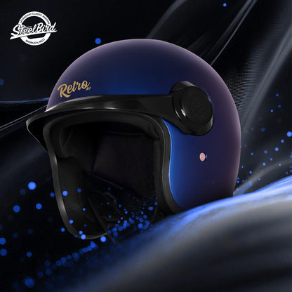 Steelbird SBH 65 Retro 3.0 DOT and ISI Certified Open Face Helmet for Men and Women (Glossy Armada Blue)