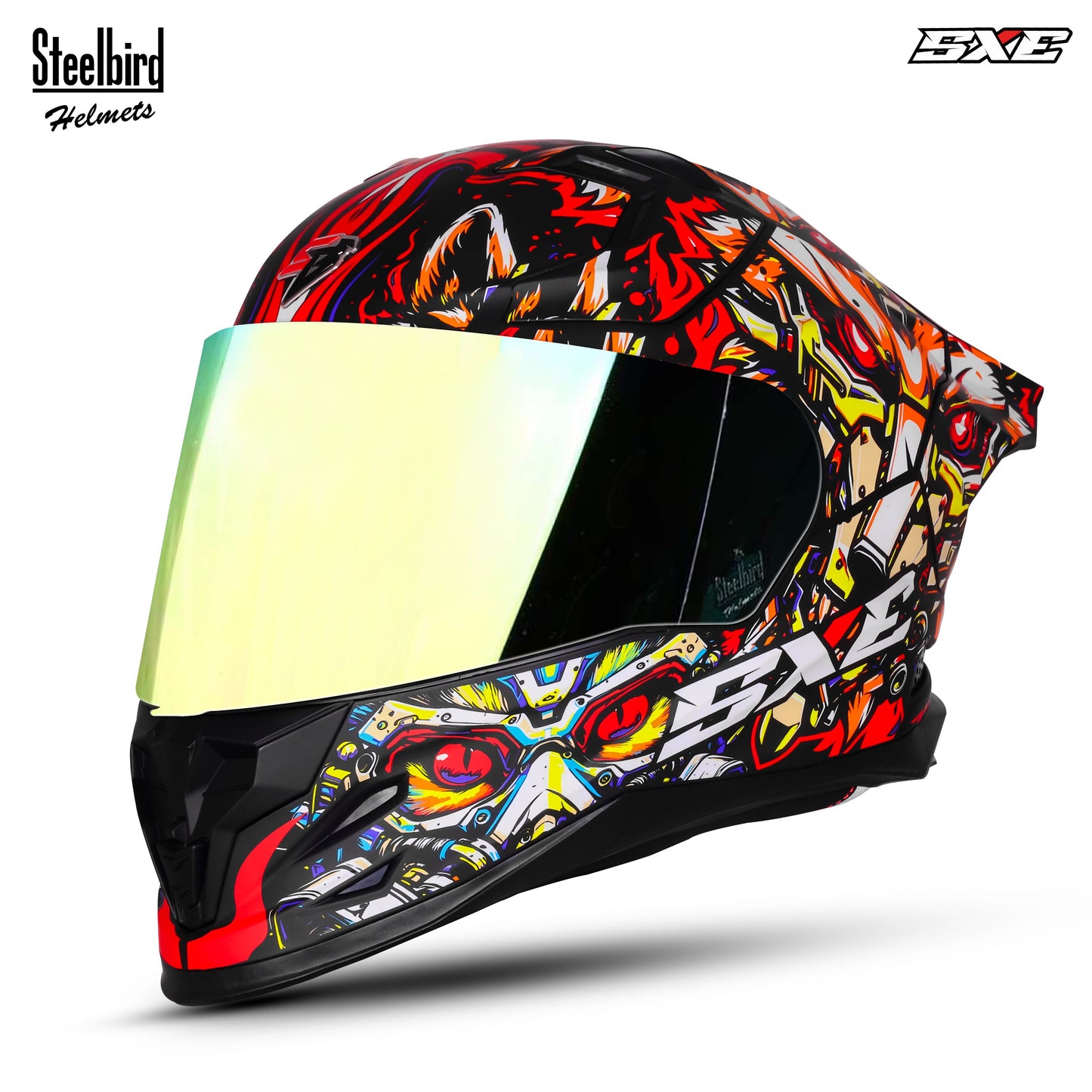 Steelbird SBH-61 SXE X1 ISI and Dot Certified Full Face Graphic Helmet for Men ( Chrome Visor )