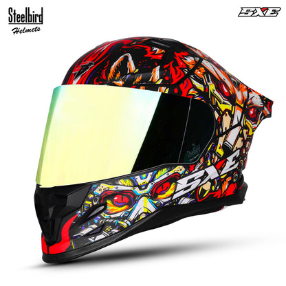 Steelbird SBH-61 SXE X1 ISI and Dot Certified Full Face Graphic Helmet for Men (Chrome Visor)