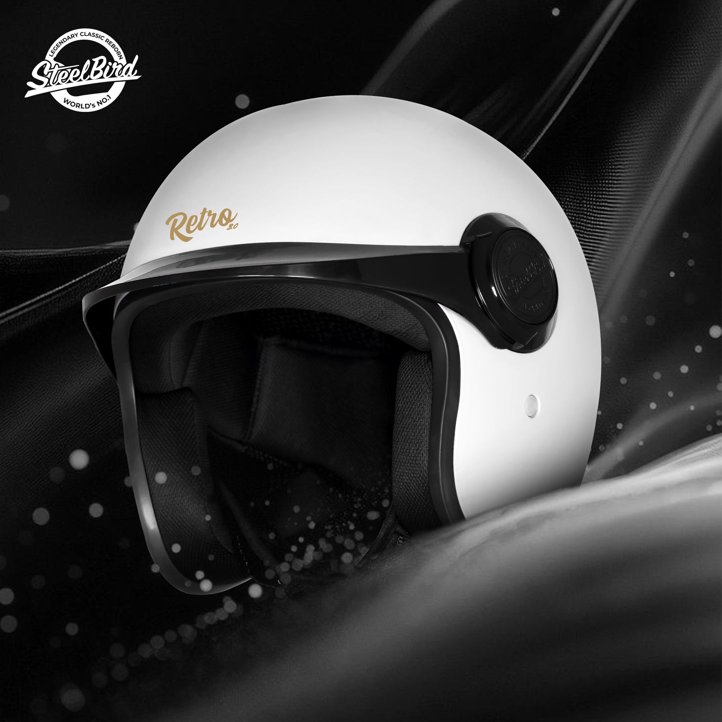Steelbird SBH 65 Retro 3.0 DOT and ISI Certified Open Face Helmet for Men and Women (Glossy White)
