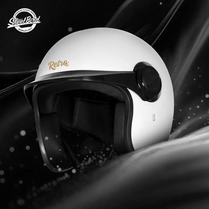 Steelbird SBH 65 Retro 3.0 DOT and ISI Certified Open Face Helmet for Men and Women (Glossy White)