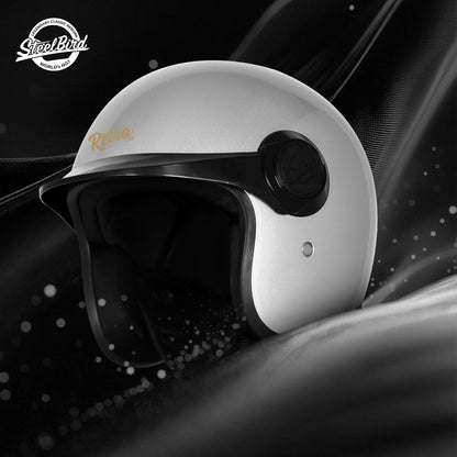 Steelbird SBH 65 Retro 3.0 DOT and ISI Certified Open Face Helmet for Men and Women (Glossy Silver)