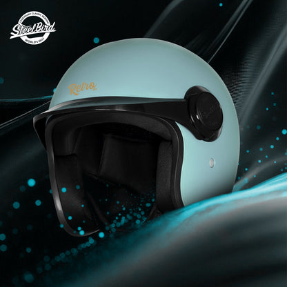 Steelbird SBH 65 Retro 3.0 DOT and ISI Certified Open Face Helmet for Men and Women (Glossy Sea Blue)