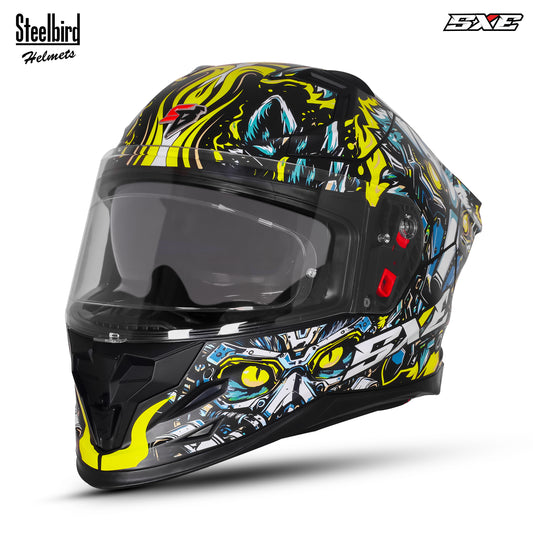 Steelbird SBH-61 SXE X1 ISI and Dot Certified Full Face Graphic Helmet for Men ( Clear Visor With Antifog Shield)