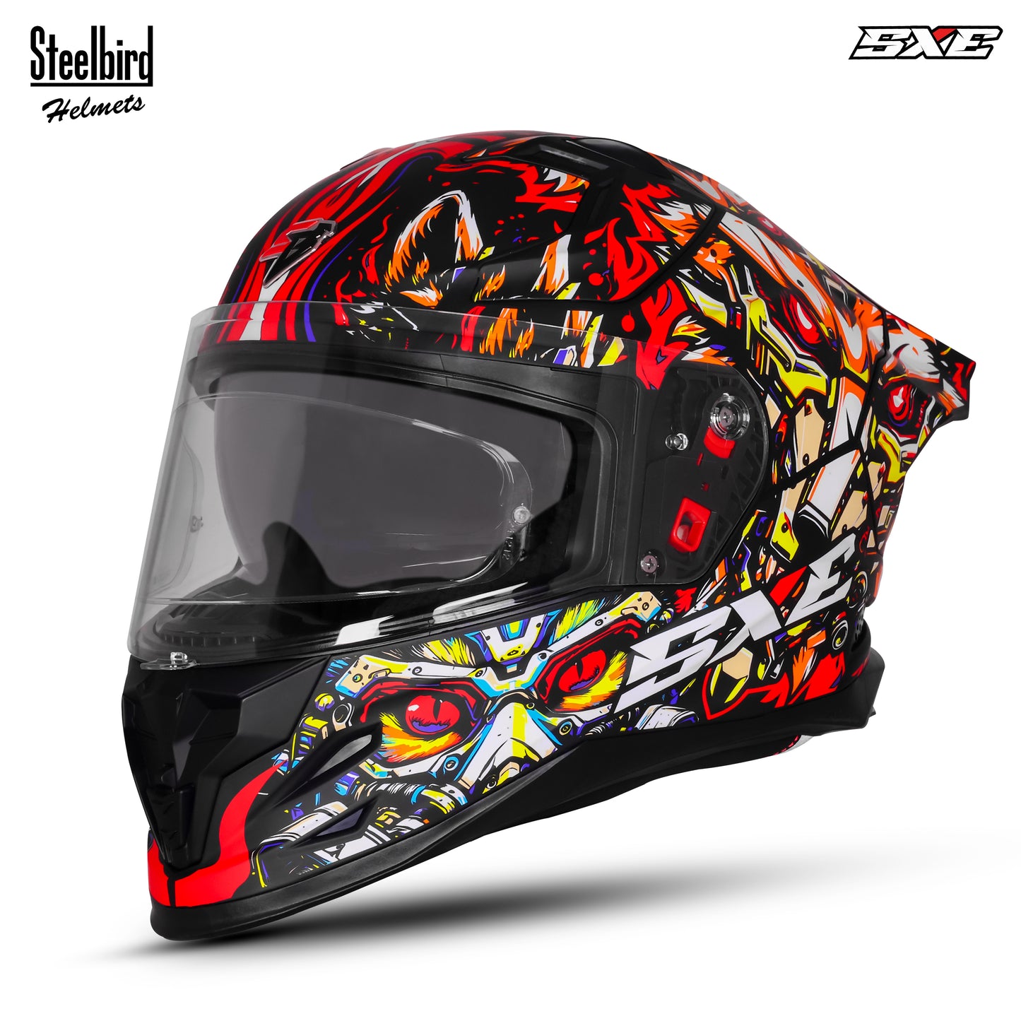 Steelbird SBH-61 SXE X1 Pinlock ISI and Dot Certified Full Face Graphic Helmet for Men (Clear Visor With Antifog Shield)
