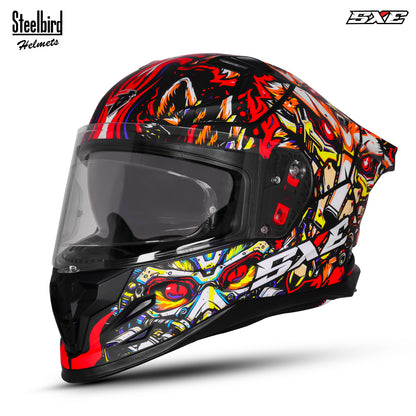Steelbird SBH-61 SXE X1 Pinlock ISI and Dot Certified Full Face Graphic Helmet for Men (Clear Visor With Antifog Shield)