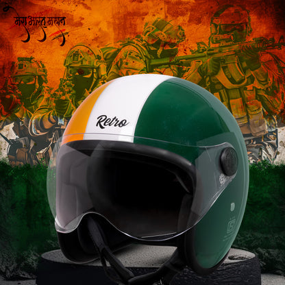 Steelbird SBH-54 Retro Lego Tricolor ISI Certified Open Face Helmet for Men and Women (Glossy Tricolor)