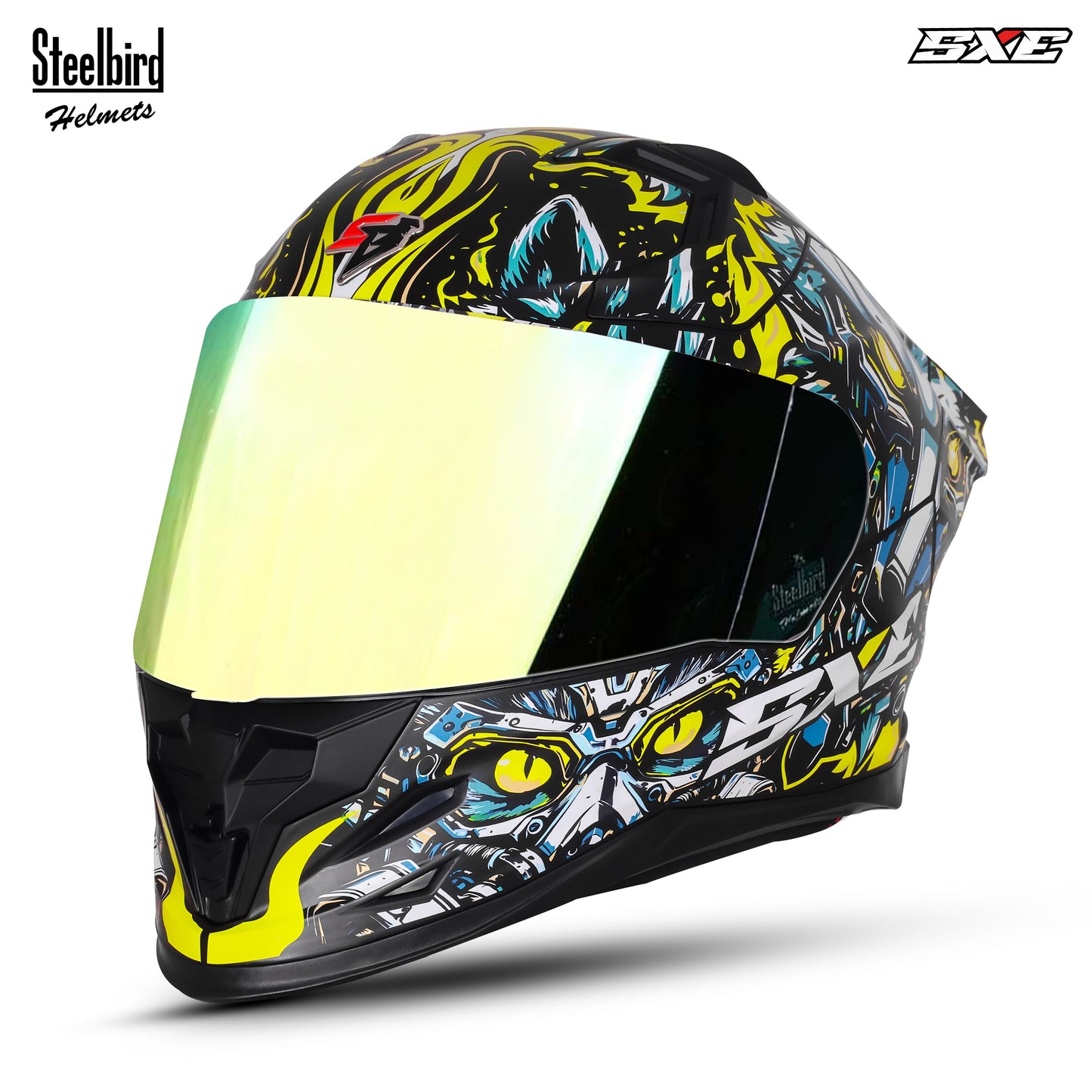 Steelbird SBH-61 SXE X1 ISI and Dot Certified Full Face Graphic Helmet for Men ( Chrome Visor )