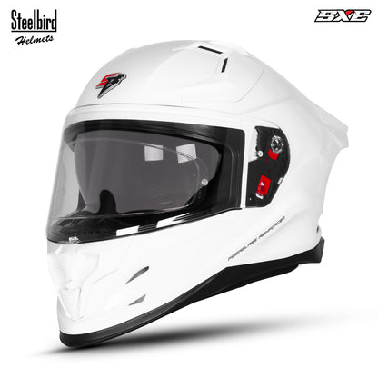 Steelbird SBH 61 Sxe Pinlock ISI and Dot Certified Full Face Motorbike Helmet (Glossy White with Anti fog Shield)