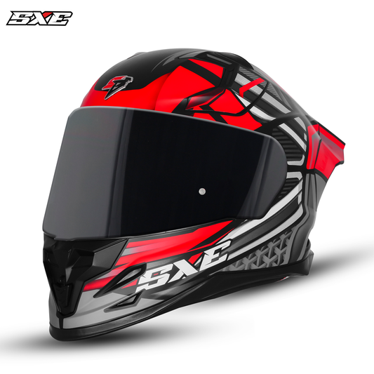 Steelbird SBH-61 SXE X4 Pinlock ISI and Dot Certified Full Face Helmet for Men and with Inner Silver Sunshield (Glossy Black Red with Smoke Visor)