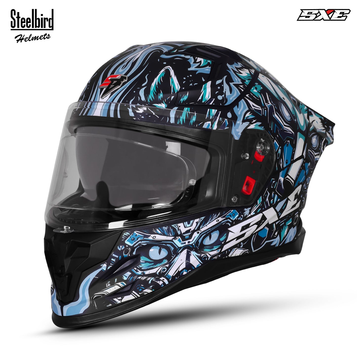 Steelbird SBH-61 SXE X1 ISI and Dot Certified Full Face Graphic Helmet for Men ( Clear Visor With Antifog Shield)