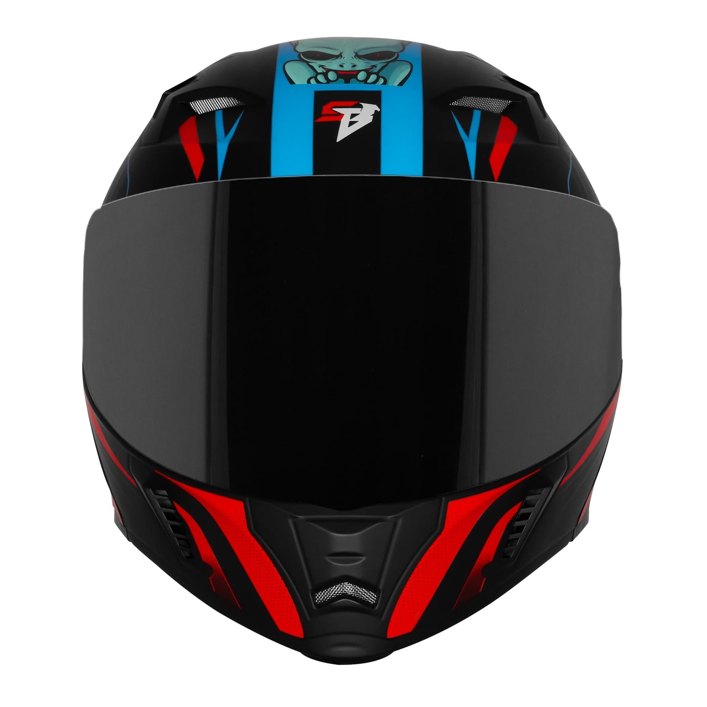 Steelbird SBA-20 Strange ISI Certified Flip-Up Graphic Helmet for Men and Women (Glossy Black Cyan Green with Smoke Visor)