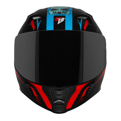 Steelbird SBA-20 Strange ISI Certified Flip-Up Graphic Helmet for Men and Women (Glossy Black Cyan Green with Smoke Visor)