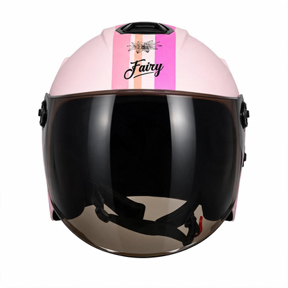 Steelbird SBH-80 Fairy FR8 ISI Certified Open Face Graphic Helmet for Women (Glossy Coral Peach Pink with Smoke Visor)