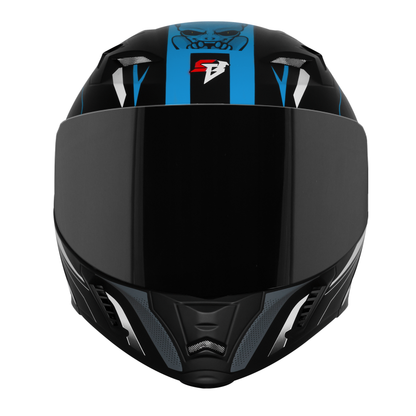 Steelbird SBA-20 Strange ISI Certified Flip-Up Graphic Helmet for Men and Women with Inner Silver Sun Shield (Glossy Black Jazz Blue with Smoke Visor)