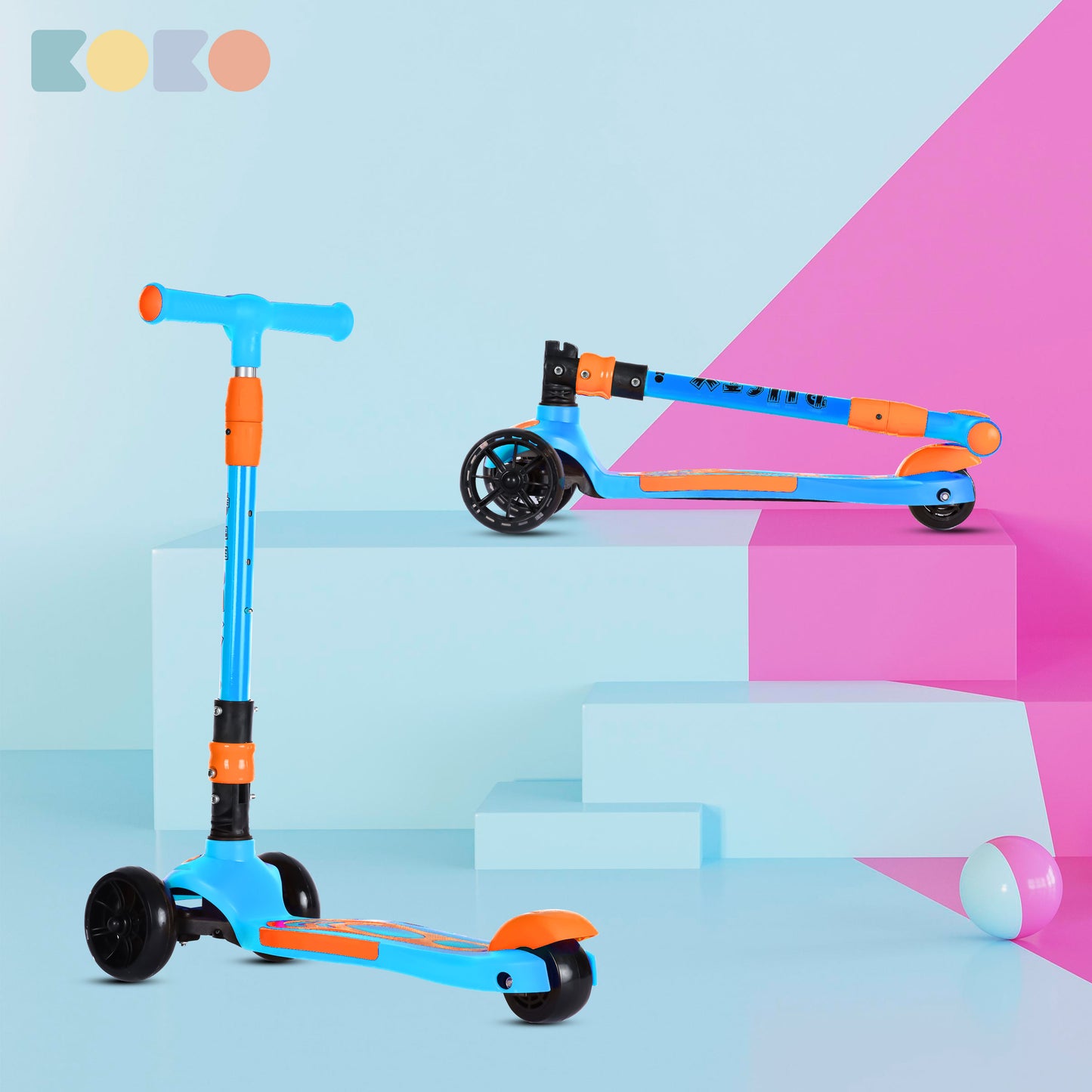 Refurbished Koko Rusty Kick Scooter with Adjustable Height and Portable, Kids Scooter with PVC Wheels for Age 3+ (Max User Weight: 40kg)(Blue)