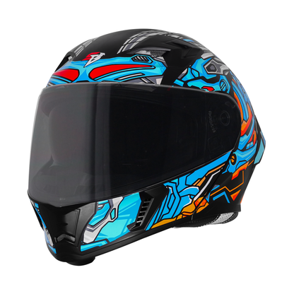 Steelbird SBA-20 ROBO ISI Certified Flip-Up Graphic Helmet for Men with Inner Sun Shield (Glossy Black Jazz Blue with Smoke Visor)
