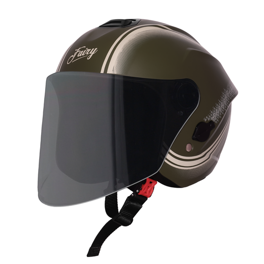 Steelbird SBH-80 Fairy FR2 ISI Certified Open Face Graphic Helmet for Women (Glossy Battle Green White Stripe with Smoke Visor