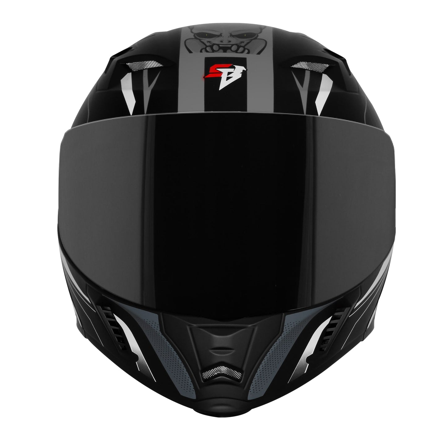 Steelbird SBA-20 Strange ISI Certified Flip-Up Graphic Helmet for Men and Women (Glossy Black Grey with Smoke Visor)