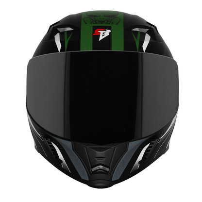 Steelbird SBA-20 Strange ISI Certified Flip-Up Graphic Helmet for Men and Women with Inner Silver Sun Shield (Glossy Black Battle Green with Smoke Visor)