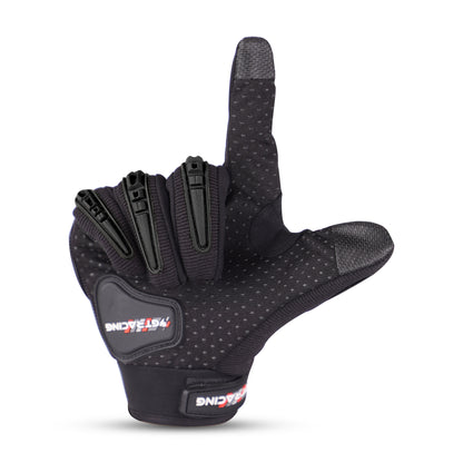 Refurbished Steelbird GT-17 Full Finger Bike Riding Gloves with Touch Screen Sensitivity at Thumb and Index Finger, Protective Off-Road Motorbike Racing (Black)
