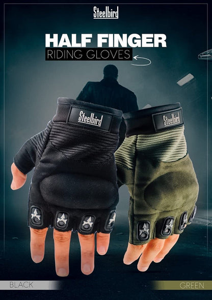 Refurbished Steelbird Half Finger Bike Riding Gloves, Protective Off-Road Motorbike Racing