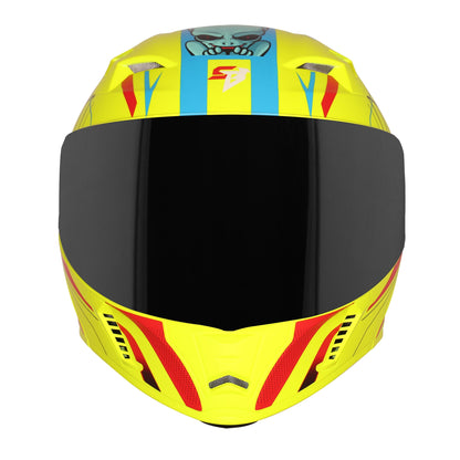 Steelbird SBA-20 Strange ISI Certified Flip-Up Graphic Helmet for Men and Women (Glossy Fluo Neon Cyan Green  with Smoke Visor)