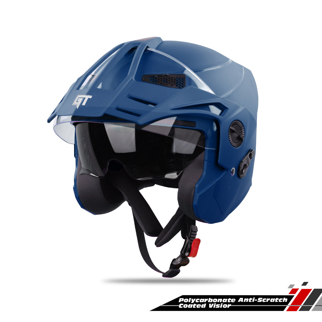 Steelbird SBH-23 GT Plus Open Face ISI Certified Helmet with Inner Sun Shield (Dashing Blue)