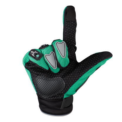 Refurbished Steelbird Full Finger Bike Riding Gloves with Touch Screen Sensitivity at Thumb and Index Finger, Protective Off-Road Motorbike Racing (Green Grey)